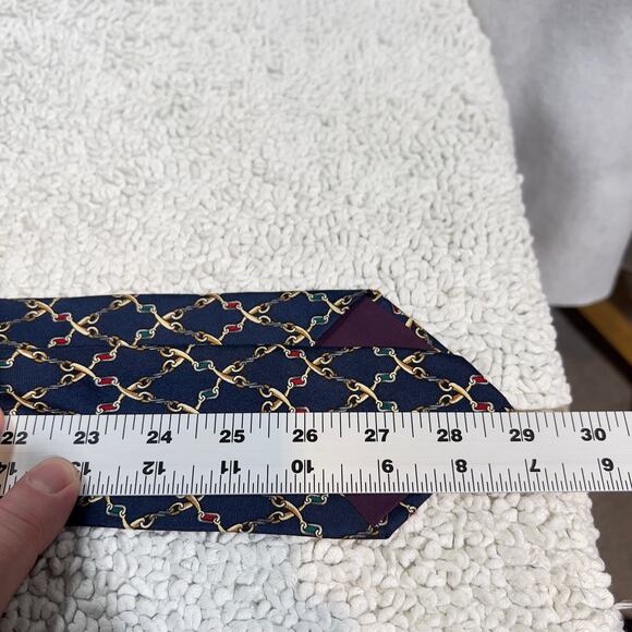 Harve Bernard by Bernard Holtzman 100% Silk Tie Handmade Chain-Link Blue 58"x 4" - Picture 6 of 8